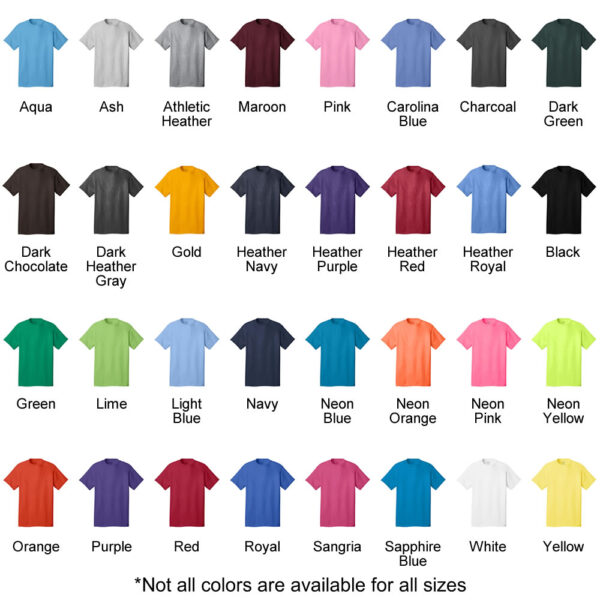 T-shirt Color Chart