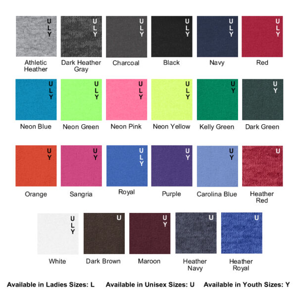 Zip Hoodie Color Chart